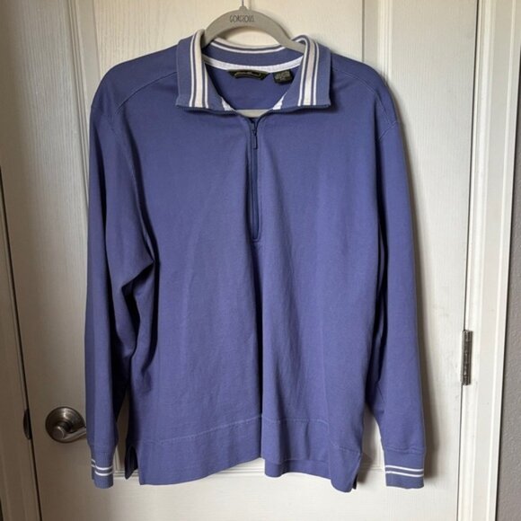 Eddie Bauer Purple and White Striped Collar Pullover - Picture 1 of 5